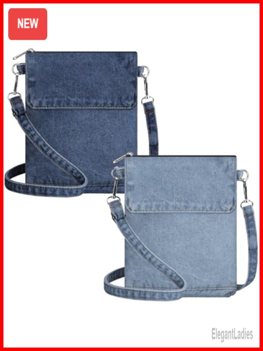 2 Pack Denim Crossbody Bags Compact Lightweight Adjustable Strap